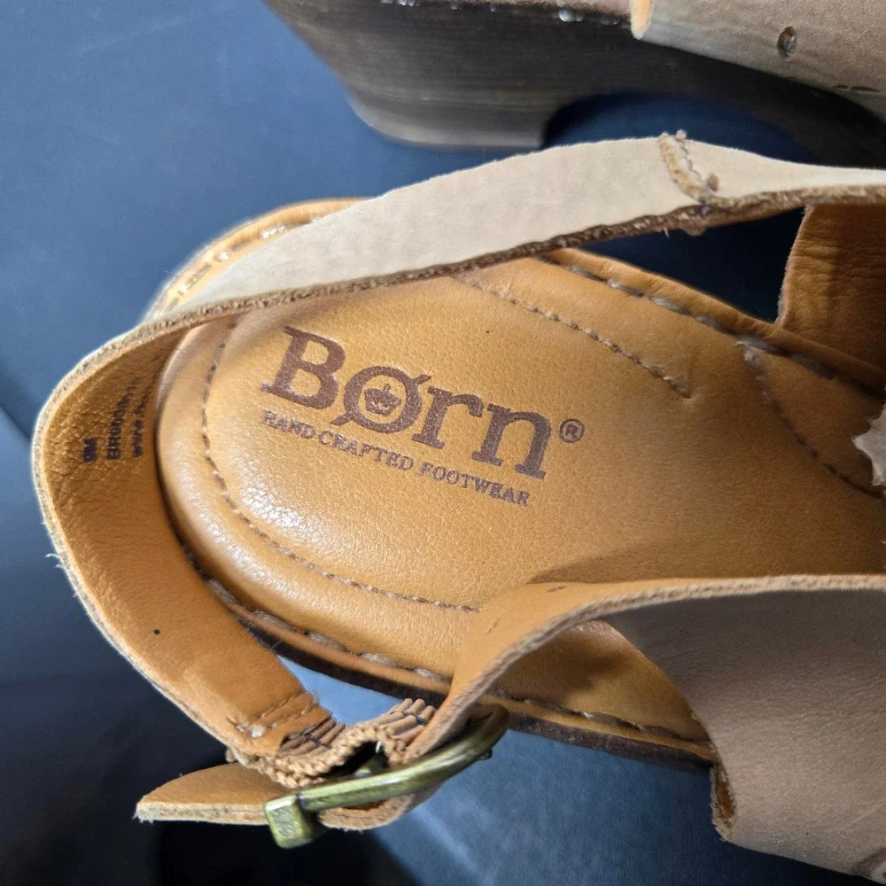 Born Tan Leather‎ Slingback Wedge Sandals Size 9M Boho Summer Neutral Cottage